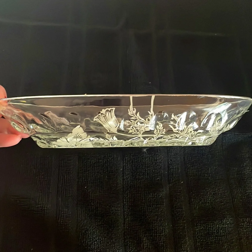 Sterling Overlay Flanders Poppy Pattern Glass Relish Tray; Silver City Cambridge